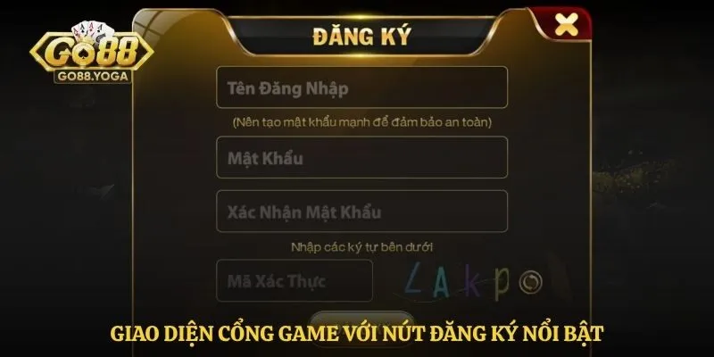 Giao diện cổng game với nút đăng ký nổi bật