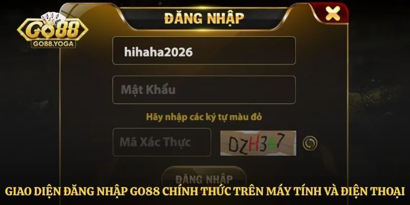 Giao diện đăng nhập Go88 chính thức trên máy tính và điện thoại