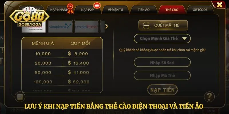 Lưu ý khi nạp tiền bằng thẻ cào điện thoại và tiền ảo 